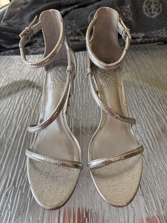 Vince Camuto Shoes - Vince Camuto Metallic Silver Strappy Ankle-Heel Sandals
